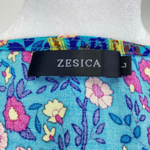 ZESICA Boho Chic Floral Mini Wrap Dress Womens Sz L Turquoise Blue Spring Summer - Picture 2 of 9